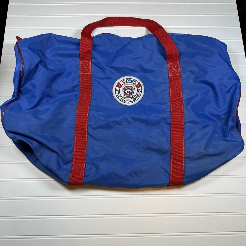 Vintage Little League Baseball Crest Sponsor Duffle Bag Blue And Red